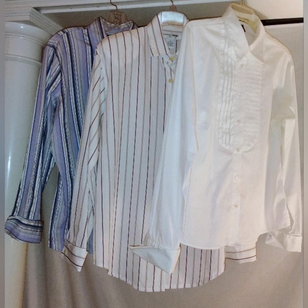 BUNDLE VINTAGE COTTON BLEND WHITE/STRIPED LONG FRENCH CUFF SLEEVE SHIRT L USA